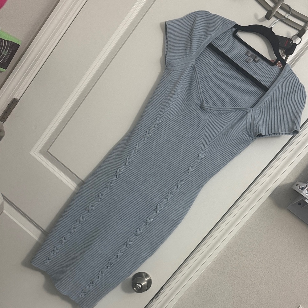 Guess Sky Blue Ribbed Midi Dress